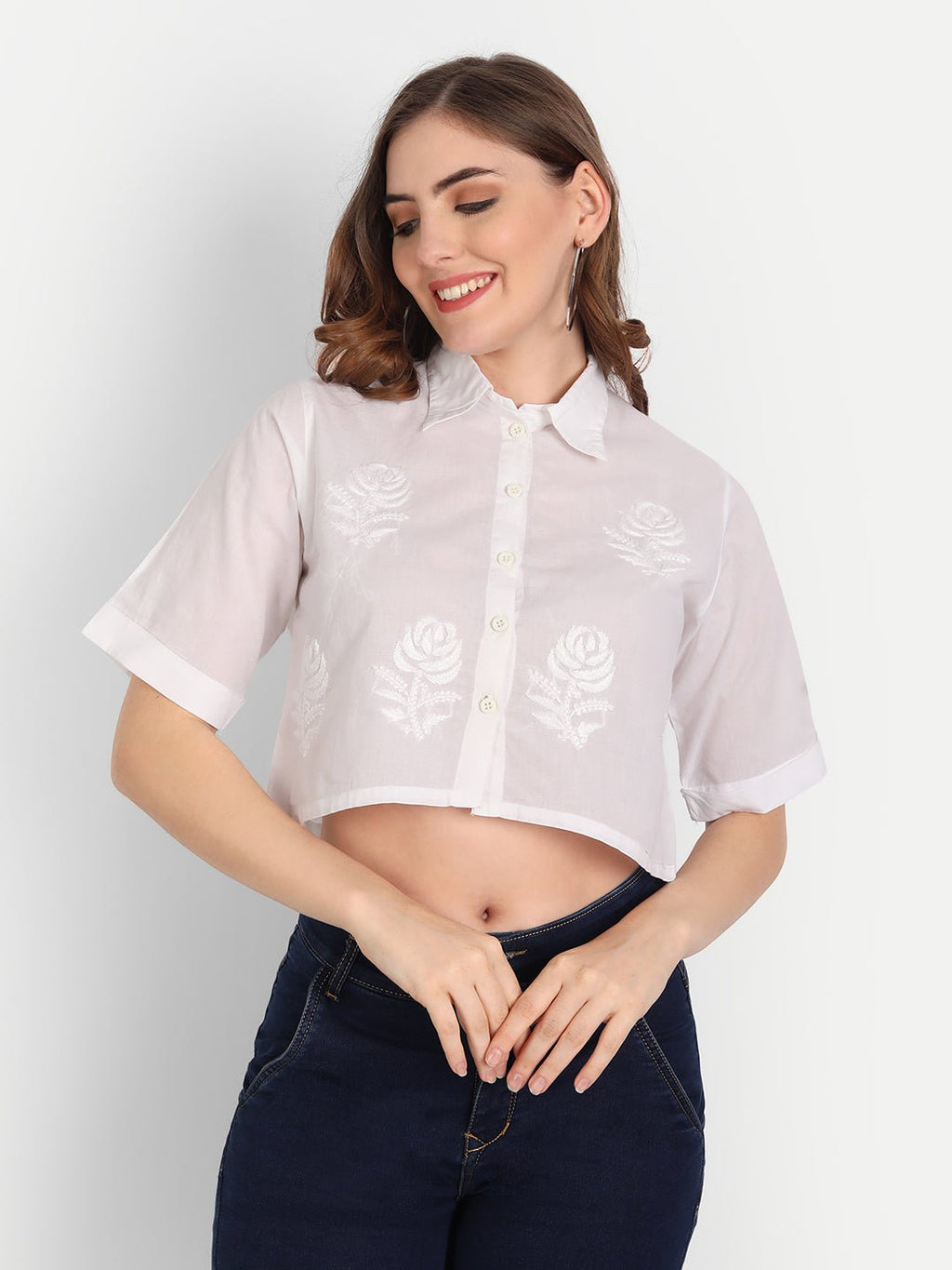 Lucknow Chikankari Hand Embroidered Crop top - Indiankala4u