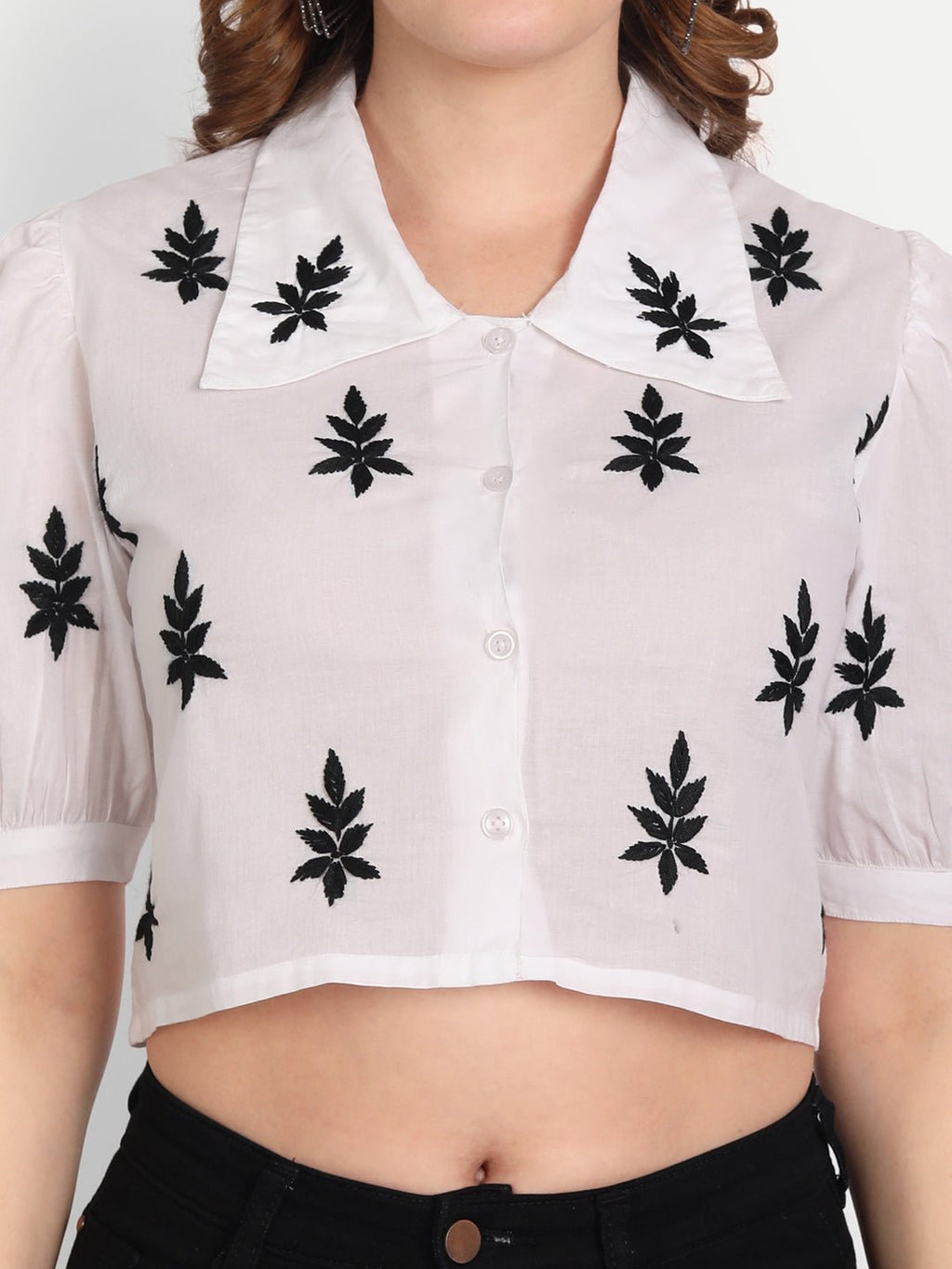 Lucknow Chikankari Hand Embroidered Crop top Cotton - Indiankala4u