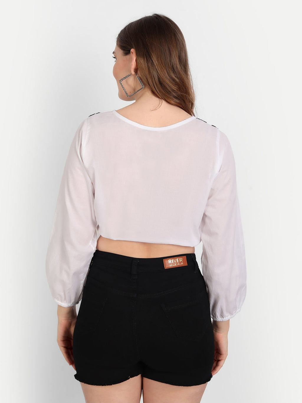 Lucknow Chikankari Hand Embroidered Crop top with Tie ups Cotton - Indiankala4u