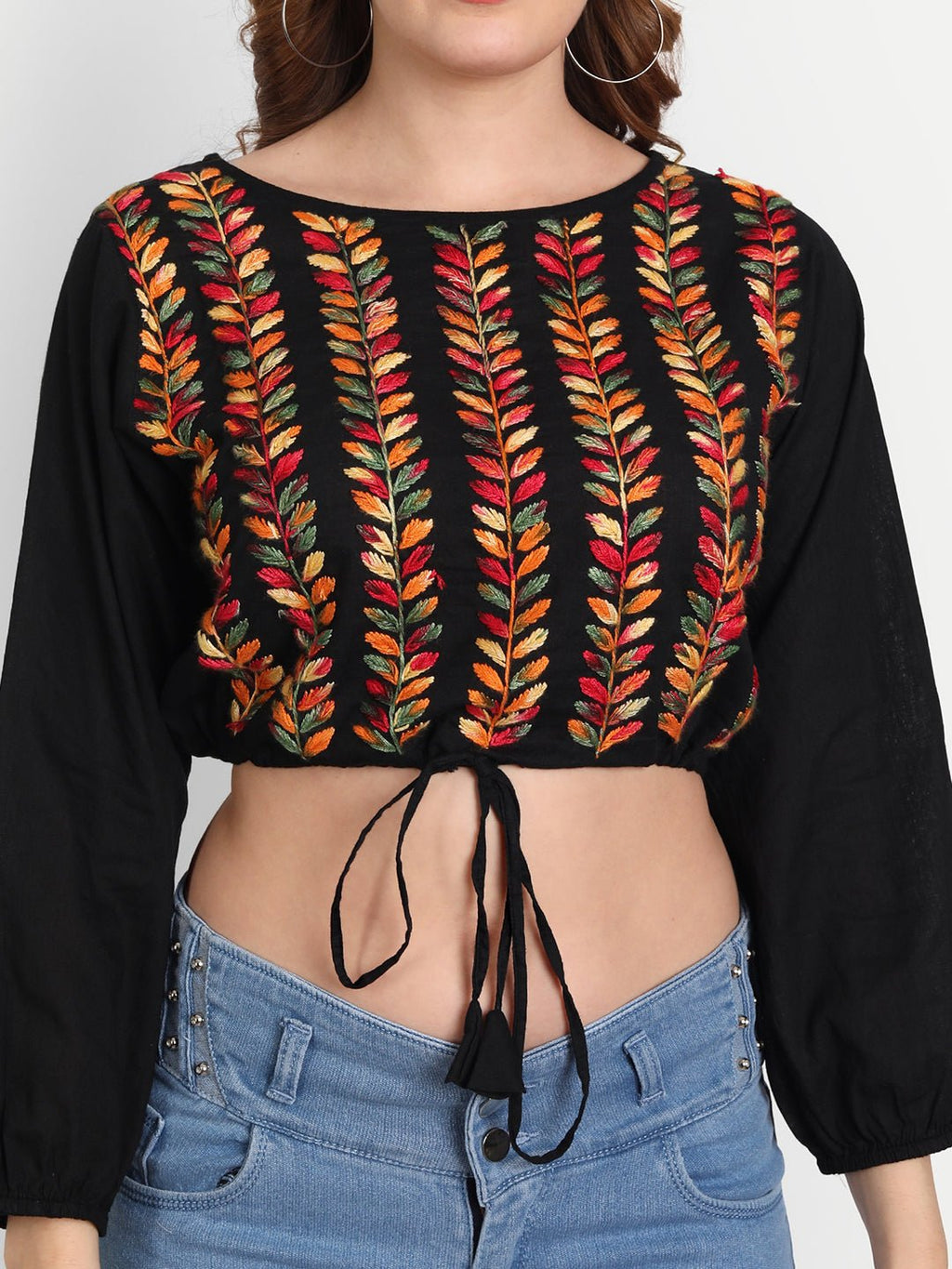 Lucknow Chikankari Hand Embroidered Crop top with Tie ups Cotton - Indiankala4u