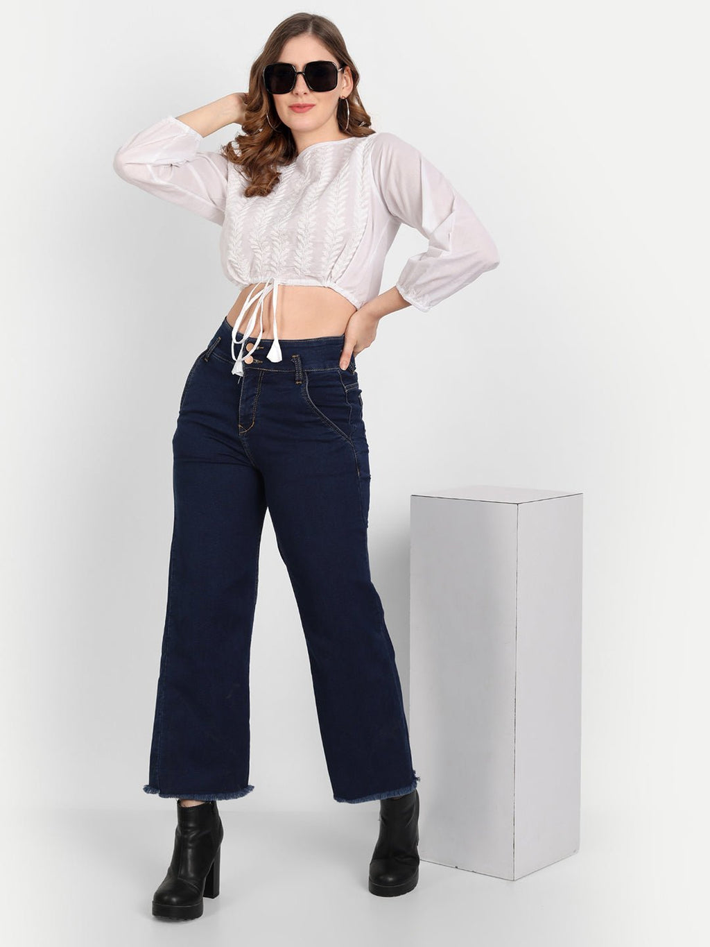 Lucknow Chikankari Hand Embroidered Crop top with Tie ups Cotton - Indiankala4u