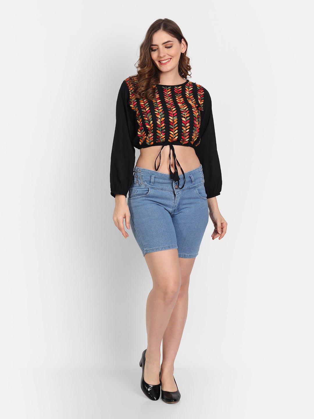 Lucknow Chikankari Hand Embroidered Crop top with Tie ups Cotton - Indiankala4u