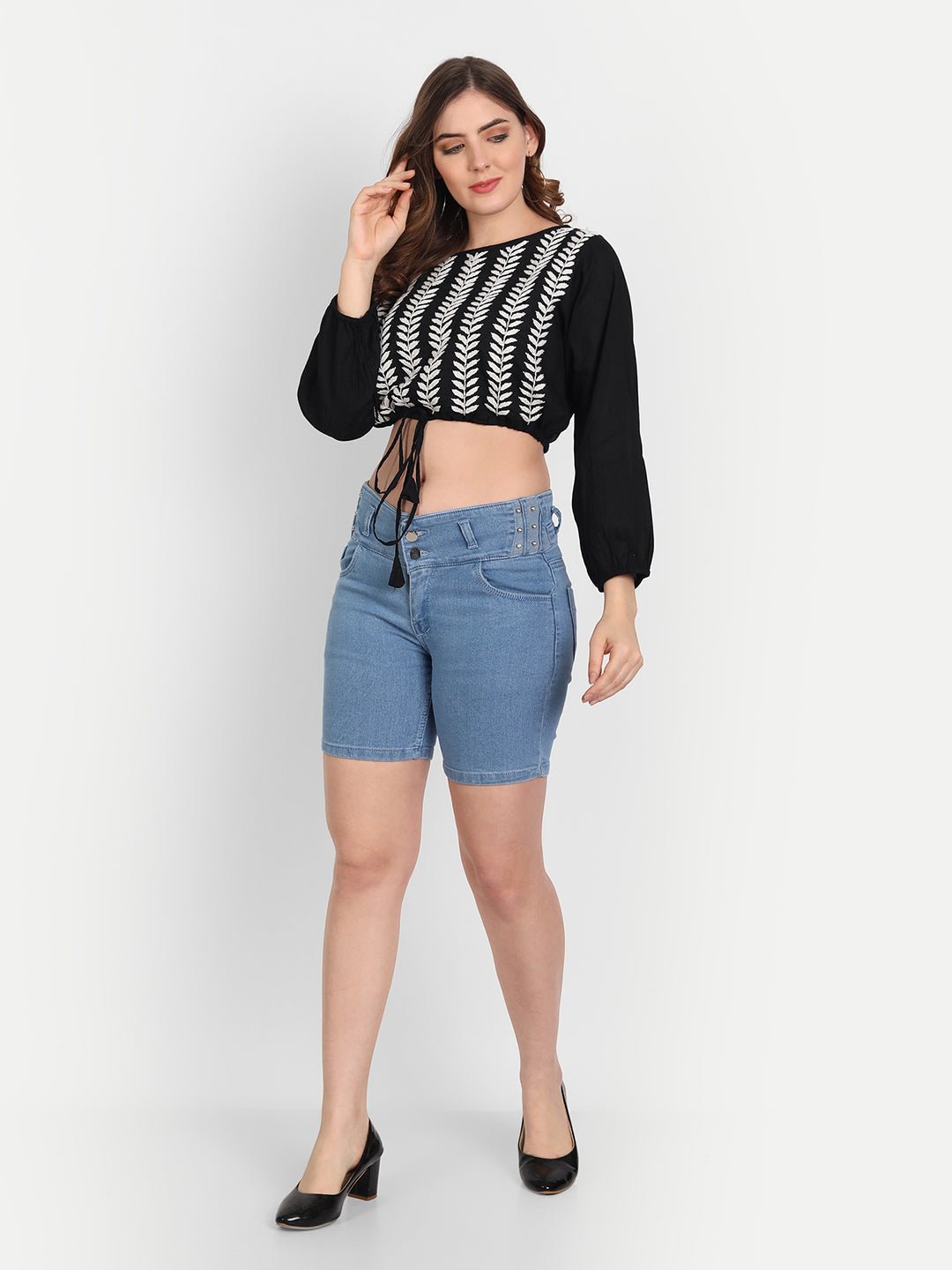 Lucknow Chikankari Hand Embroidered Crop top with Tie ups Cotton - Indiankala4u