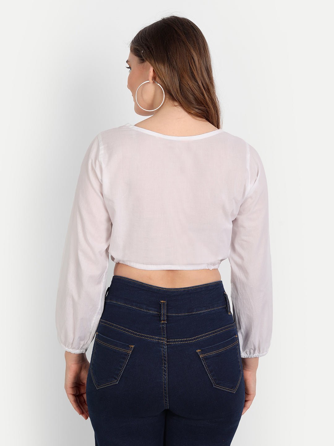 Lucknow Chikankari Hand Embroidered Crop top with Tie ups Cotton - Indiankala4u