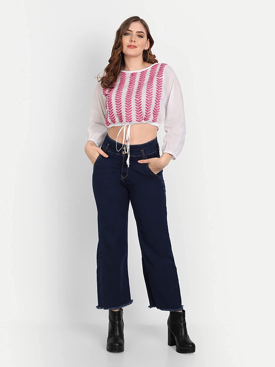 Lucknow Chikankari Hand Embroidered Crop top with Tie ups Cotton - Indiankala4u