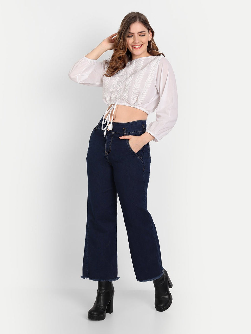 Lucknow Chikankari Hand Embroidered Crop top with Tie ups Cotton - Indiankala4u