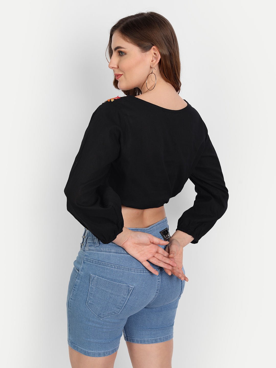 Lucknow Chikankari Hand Embroidered Crop top with Tie ups Cotton - Indiankala4u