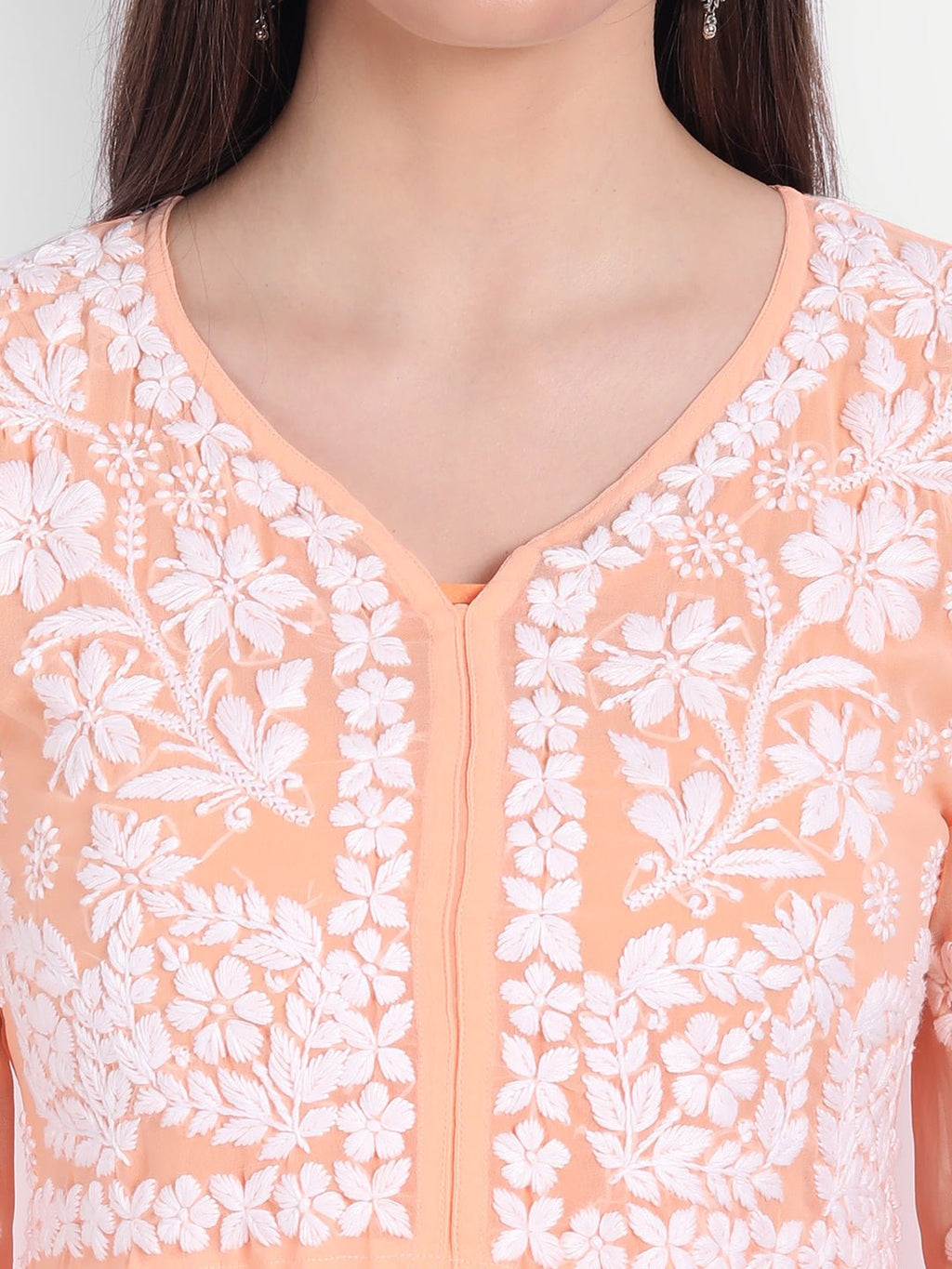 Lucknow Chikankari Hand Embroidered Fit & Flare Kurti with Matching Inner, Georgette - Indiankala4u