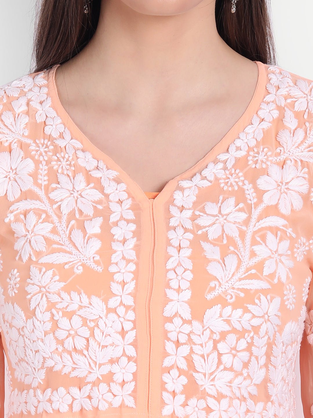 Lucknow Chikankari Hand Embroidered Fit & Flare Kurti with Matching Inner, Georgette - Indiankala4u