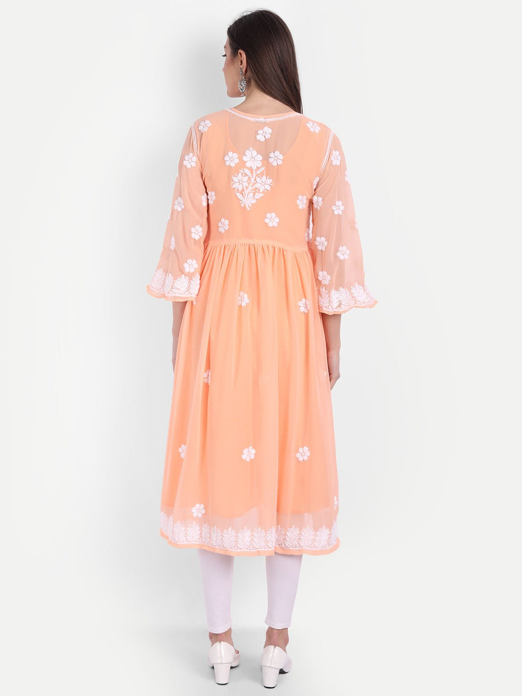 Lucknow Chikankari Hand Embroidered Fit & Flare Kurti with Matching Inner, Georgette - Indiankala4u