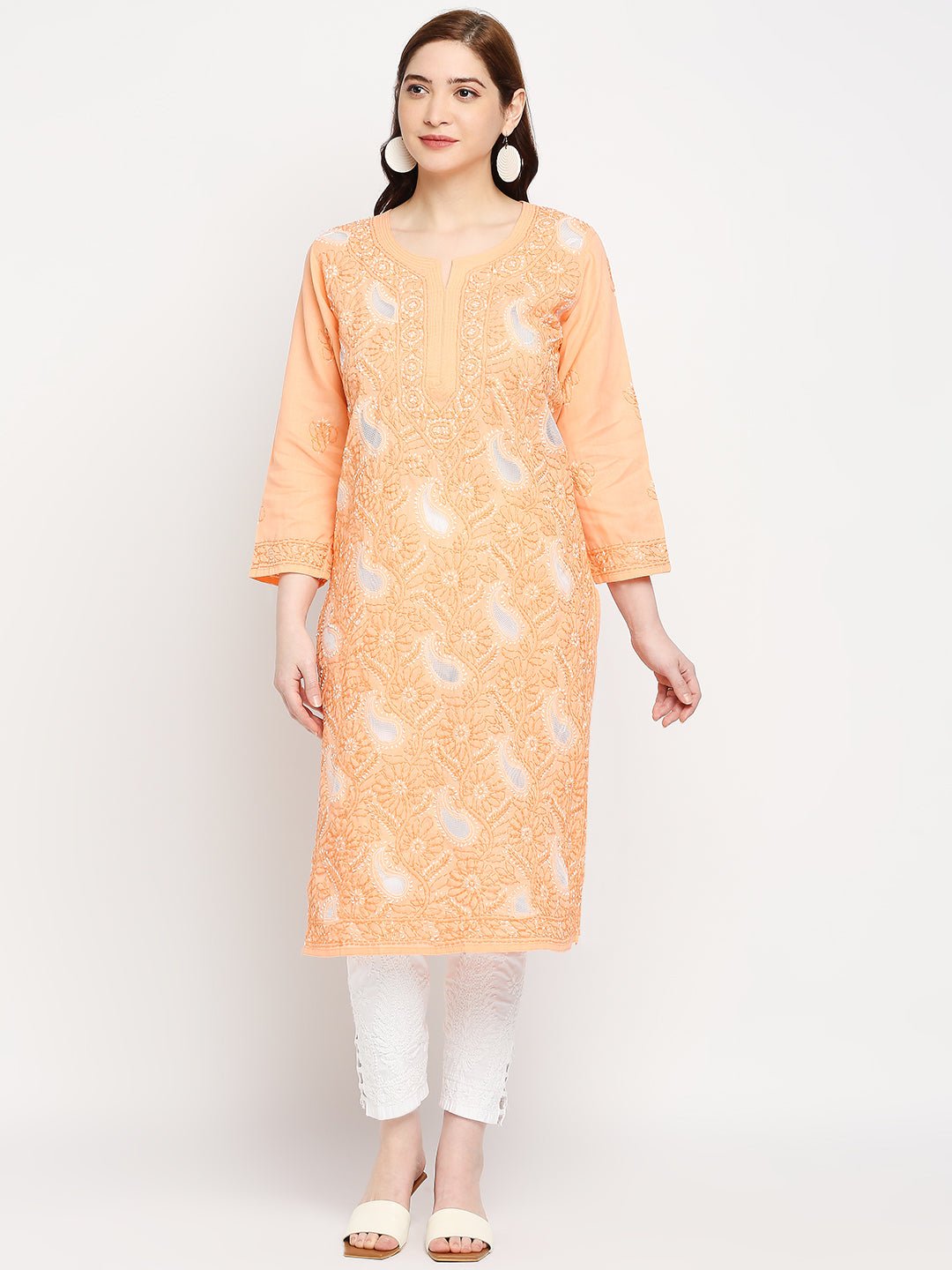 Lucknow Chikankari Hand Embroidered Kurta Cotton - Indiankala4u