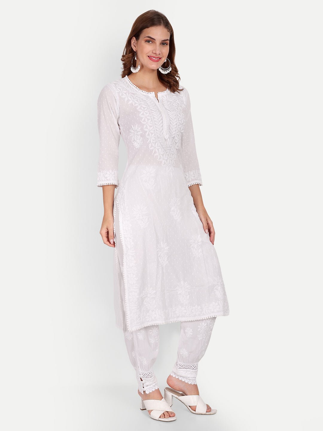 Lucknow Chikankari Hand Embroidered Kurta Cotton - Indiankala4u