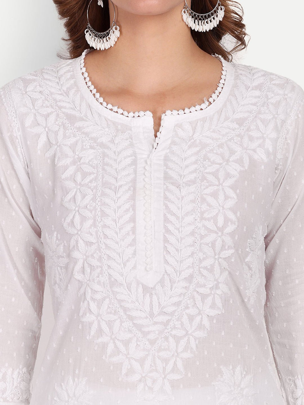 Lucknow Chikankari Hand Embroidered Kurta Cotton - Indiankala4u