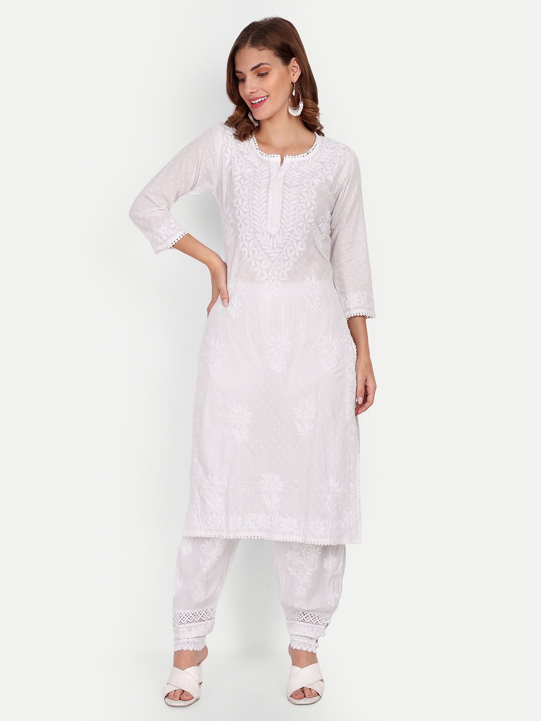 Lucknow Chikankari Hand Embroidered Kurta Cotton - Indiankala4u