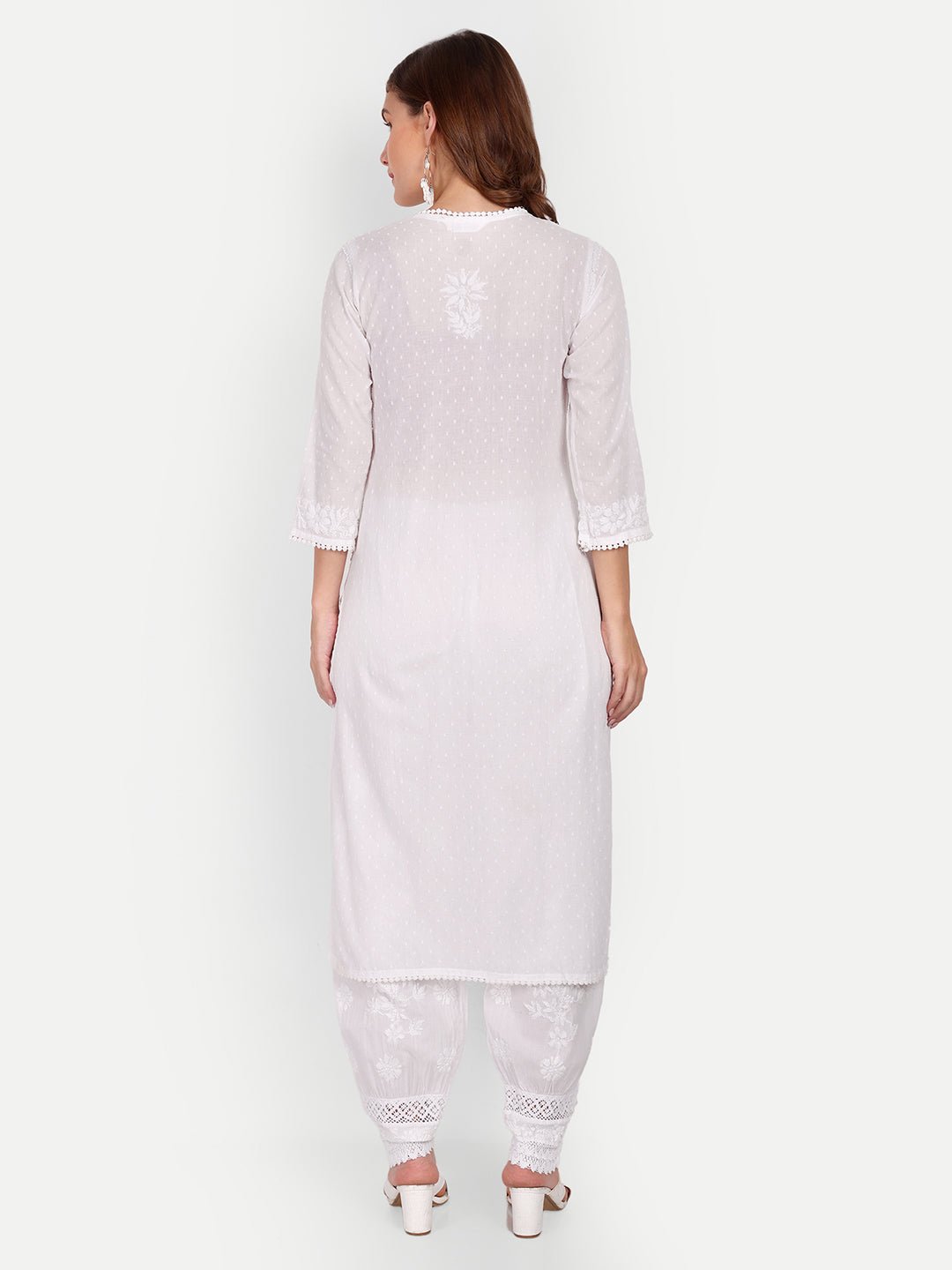 Lucknow Chikankari Hand Embroidered Kurta Cotton - Indiankala4u