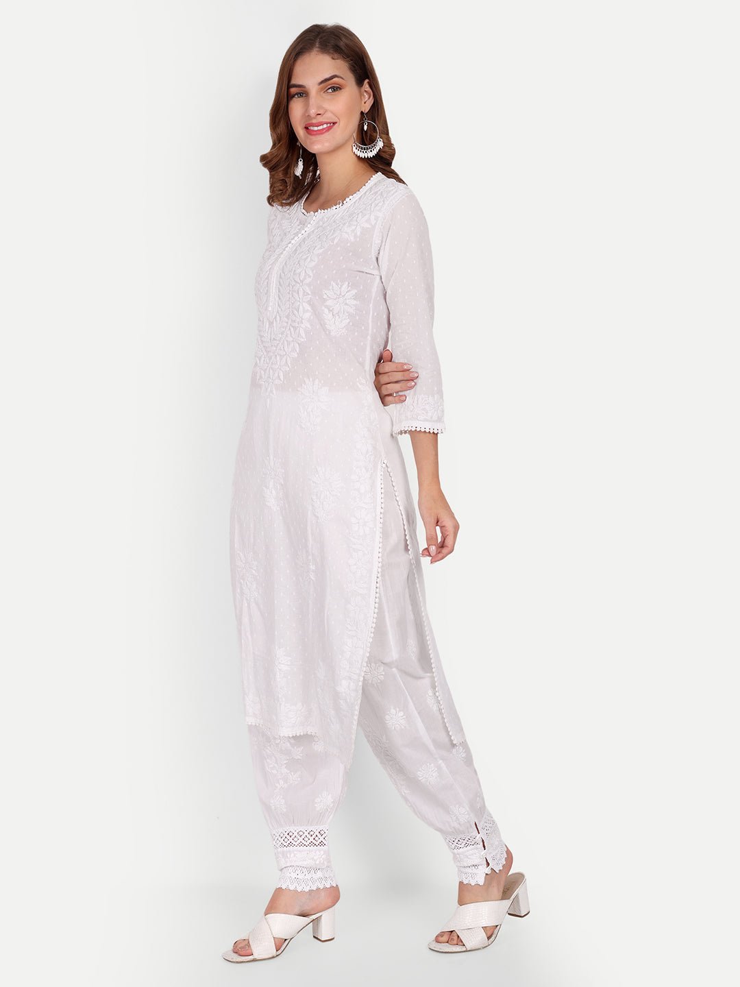 Lucknow Chikankari Hand Embroidered Kurta Cotton - Indiankala4u
