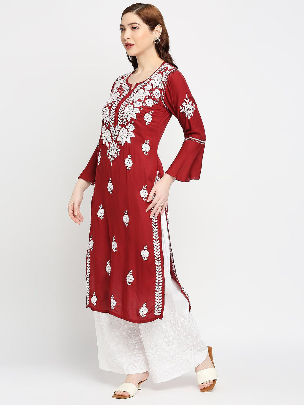 Lucknow Chikankari Hand Embroidered Kurta Modal Cotton - Indiankala4u
