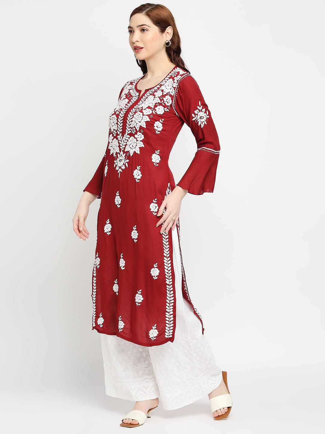 Lucknow Chikankari Hand Embroidered Kurta Modal Cotton - Indiankala4u