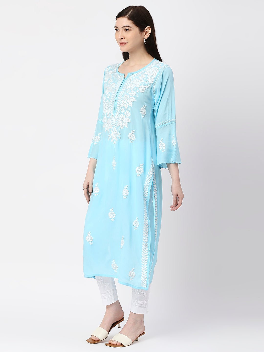Lucknow Chikankari Hand Embroidered Kurta Modal Cotton - Indiankala4u