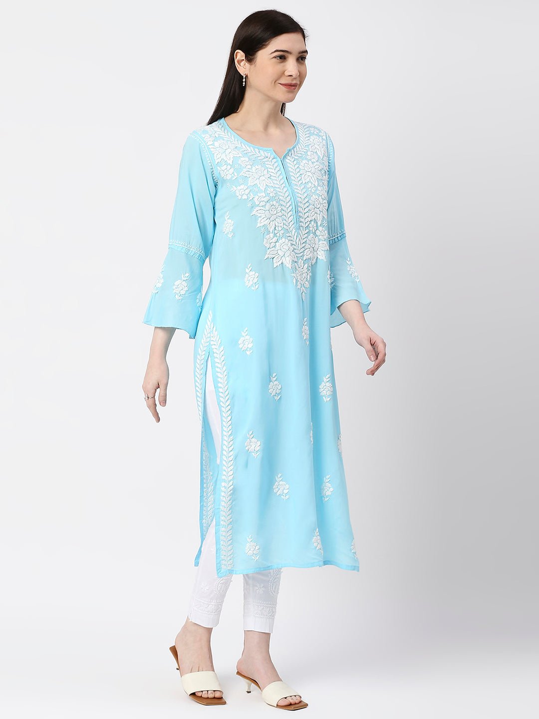 Lucknow Chikankari Hand Embroidered Kurta Modal Cotton - Indiankala4u