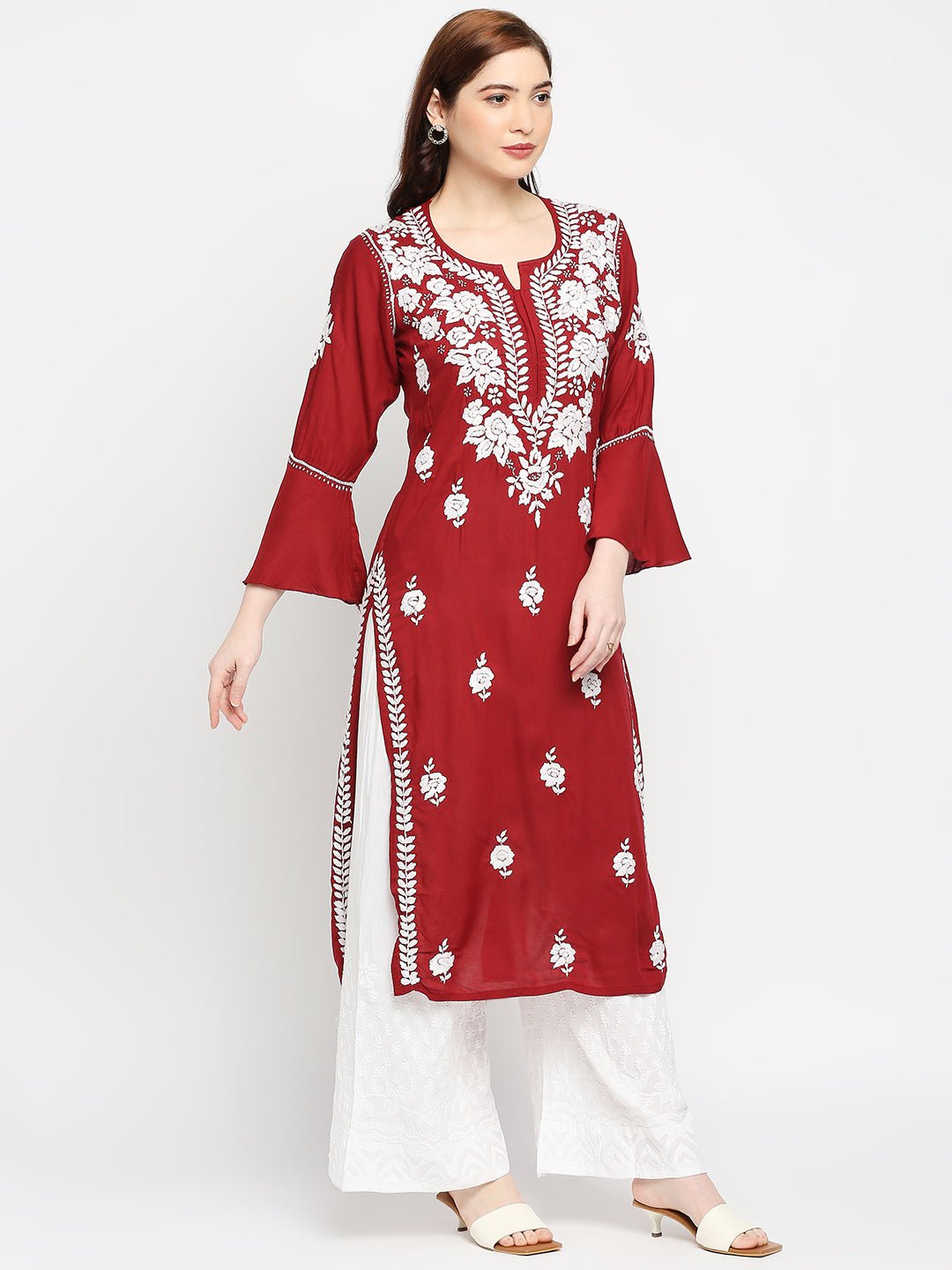Lucknow Chikankari Hand Embroidered Kurta Modal Cotton - Indiankala4u