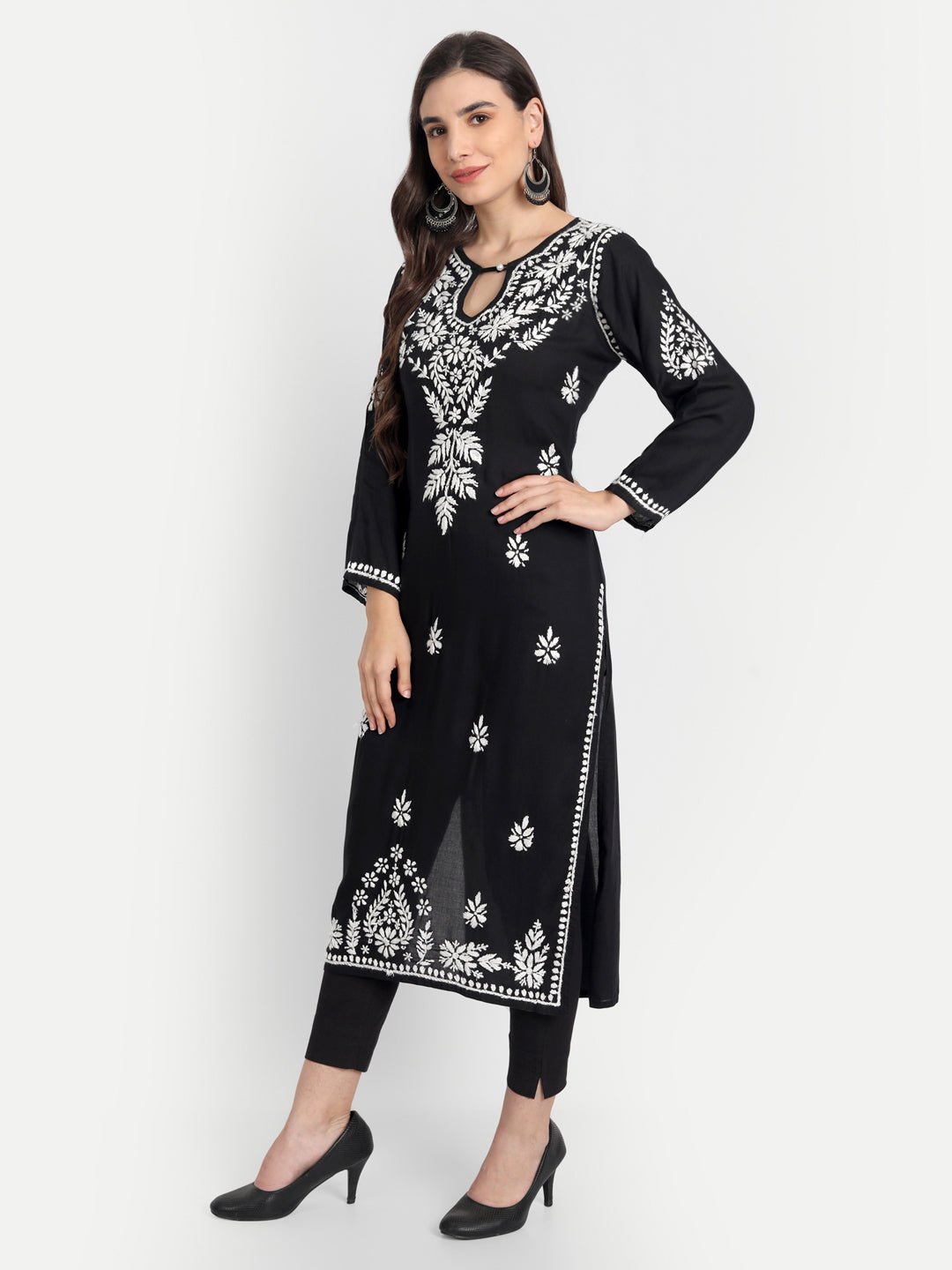 Lucknow Chikankari Hand Embroidered Kurta Modal Cotton - Indiankala4u