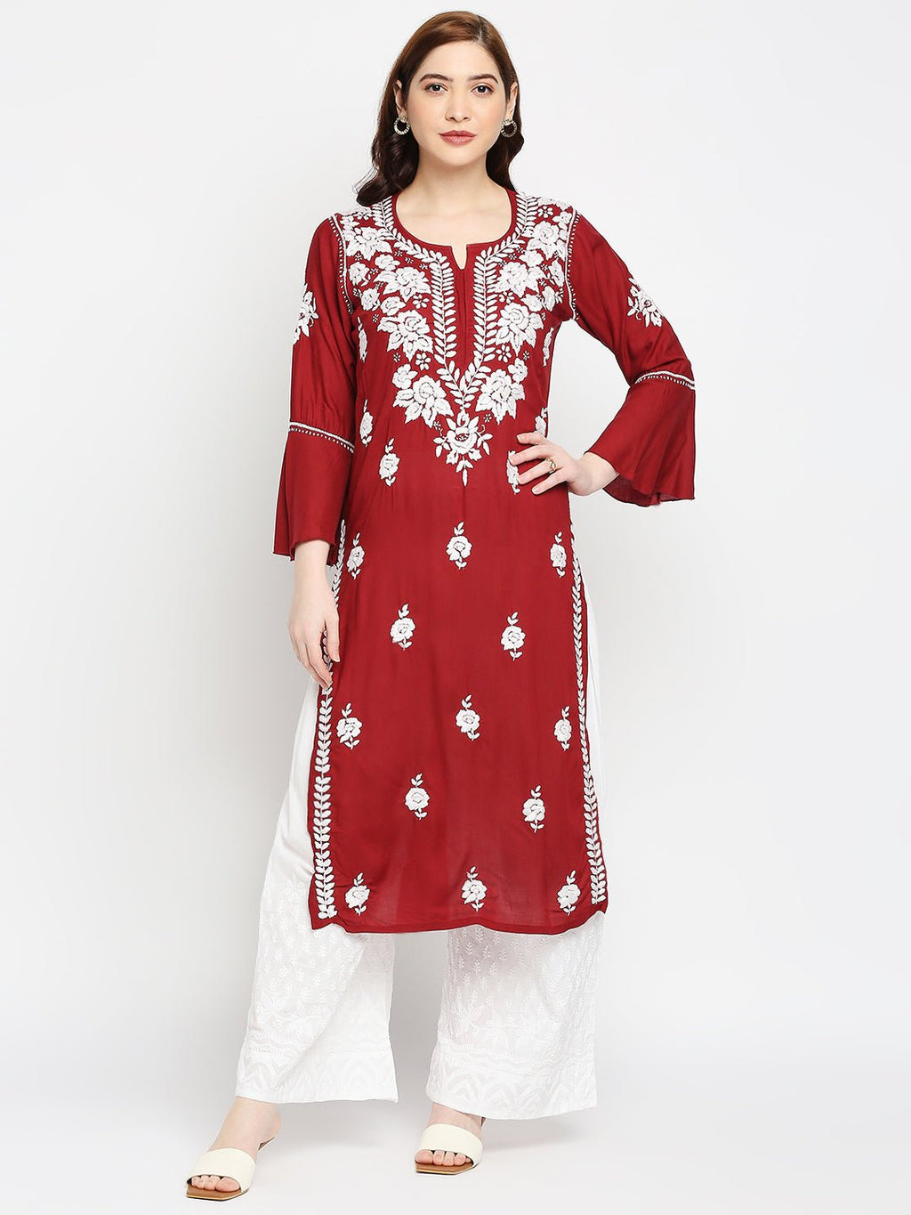 Lucknow Chikankari Hand Embroidered Kurta Modal Cotton - Indiankala4u