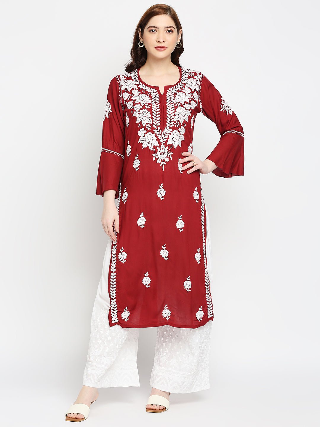 Lucknow Chikankari Hand Embroidered Kurta Modal Cotton - Indiankala4u