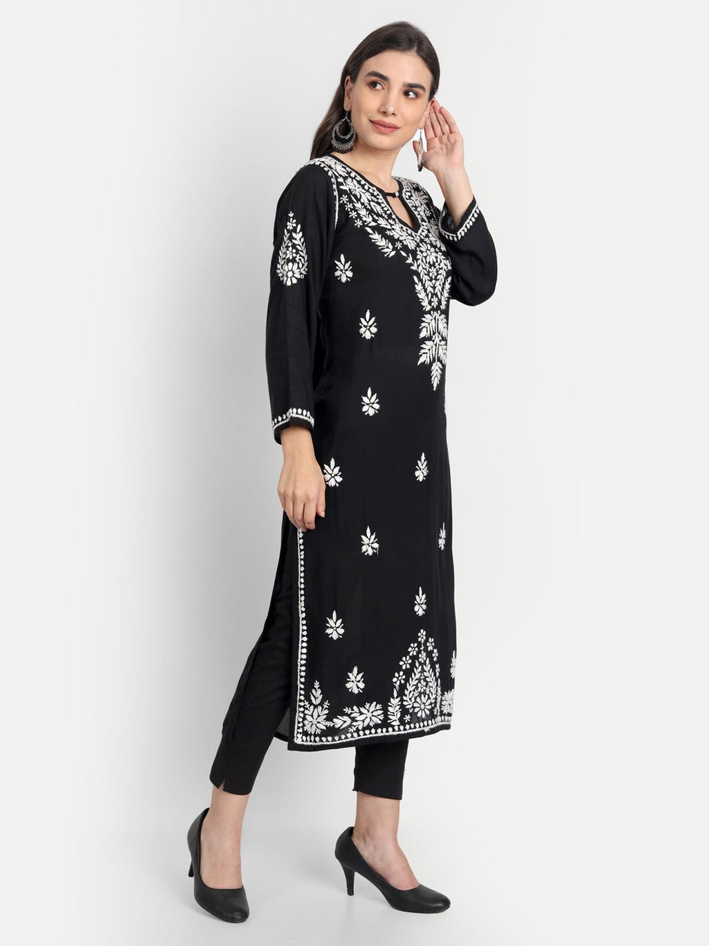 Lucknow Chikankari Hand Embroidered Kurta Modal Cotton - Indiankala4u