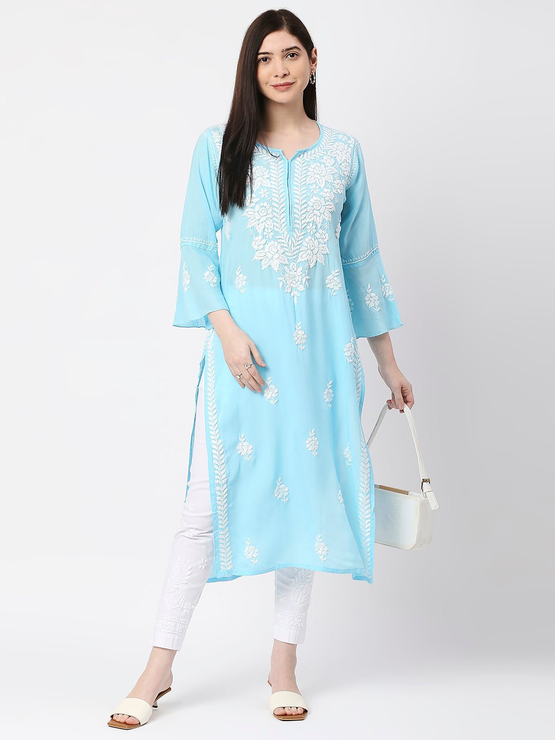Lucknow Chikankari Hand Embroidered Kurta Modal Cotton - Indiankala4u