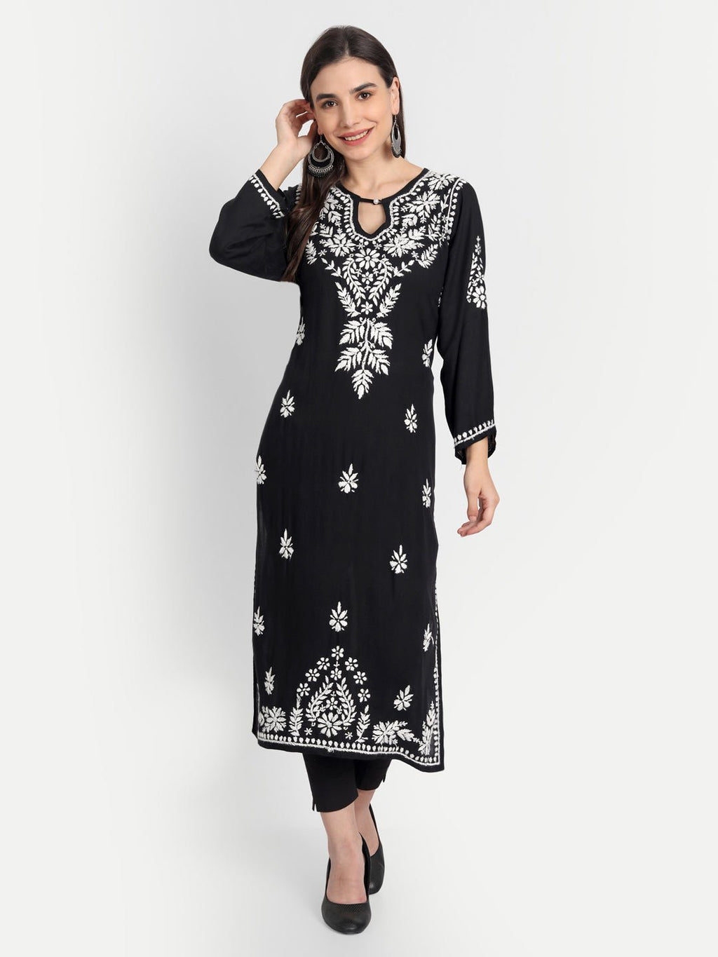 Lucknow Chikankari Hand Embroidered Kurta Modal Cotton - Indiankala4u