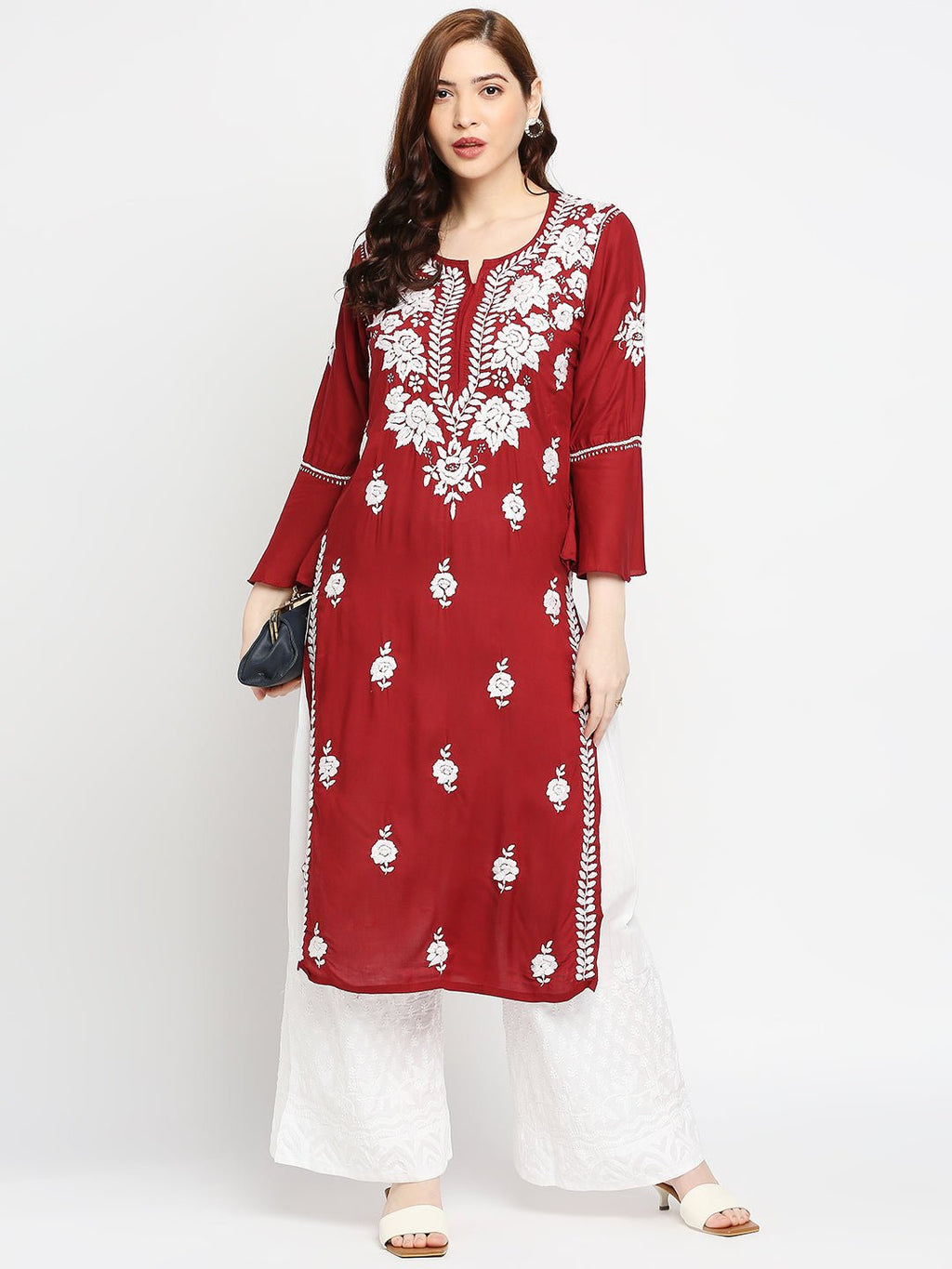 Lucknow Chikankari Hand Embroidered Kurta Modal Cotton - Indiankala4u