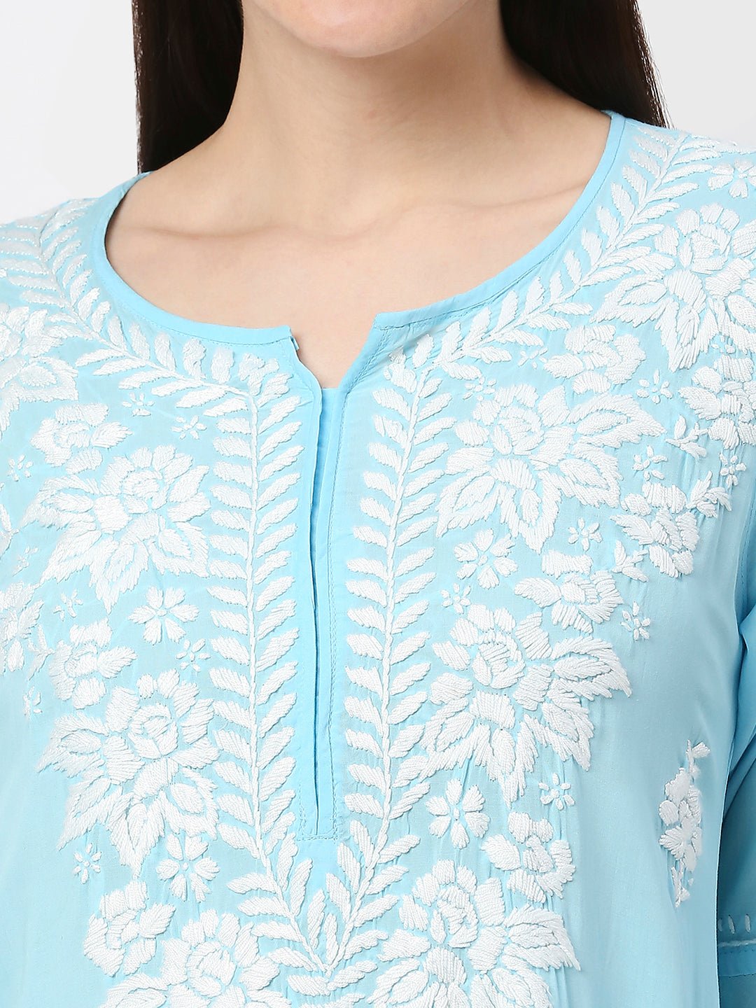 Lucknow Chikankari Hand Embroidered Kurta Modal Cotton - Indiankala4u