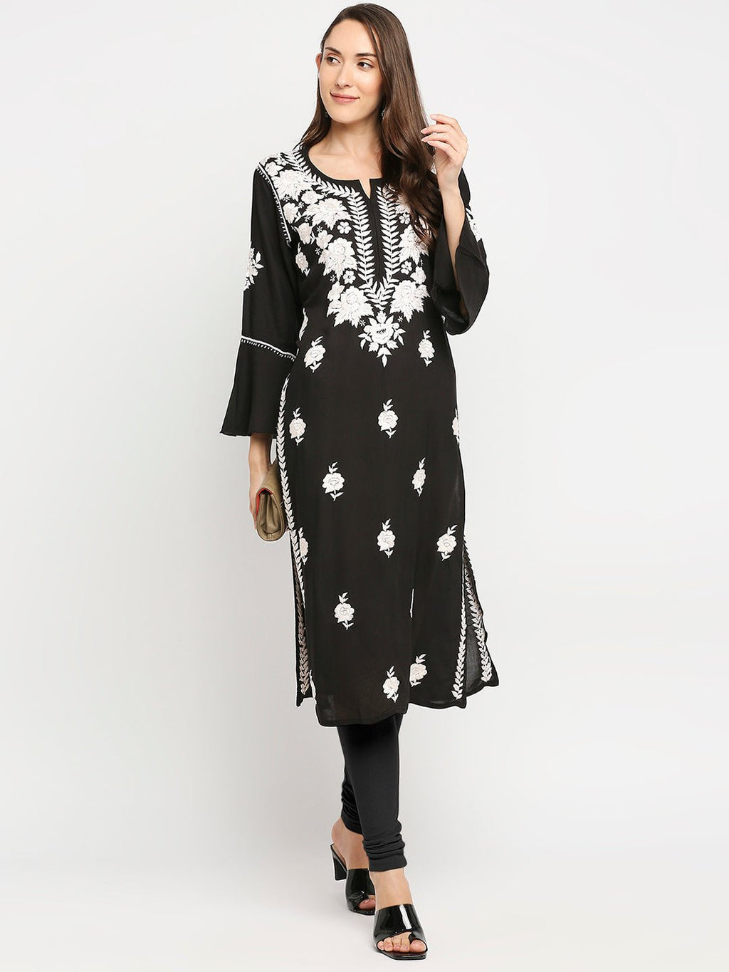 Lucknow Chikankari Hand Embroidered Kurta Modal Cotton - Indiankala4u