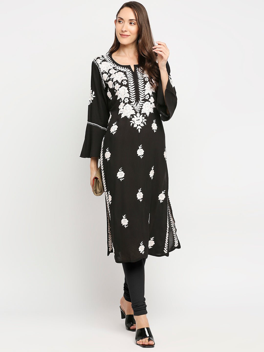 Lucknow Chikankari Hand Embroidered Kurta Modal Cotton - Indiankala4u