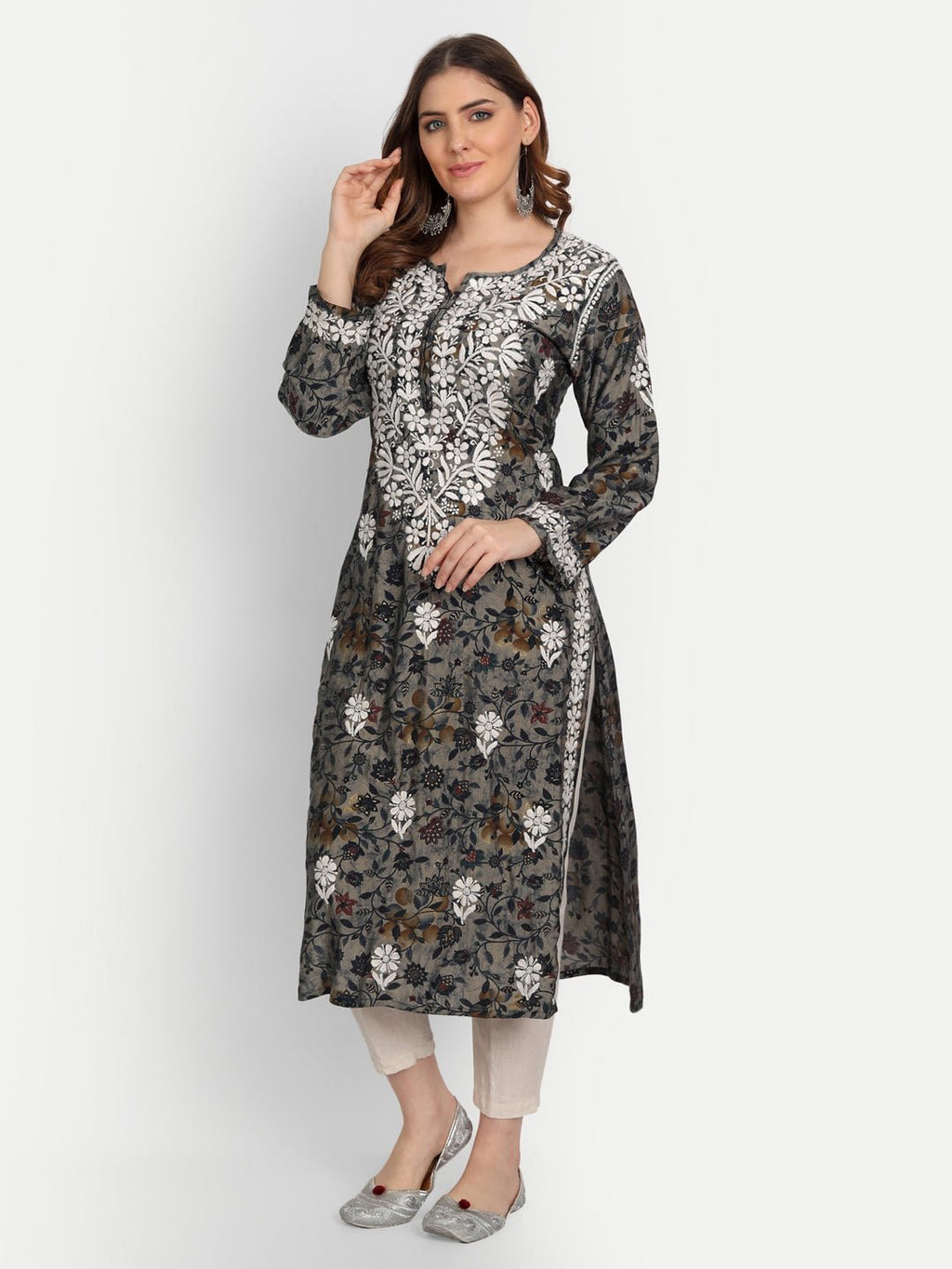 Lucknow Chikankari Hand Embroidered Kurta Muslin - Indiankala4u