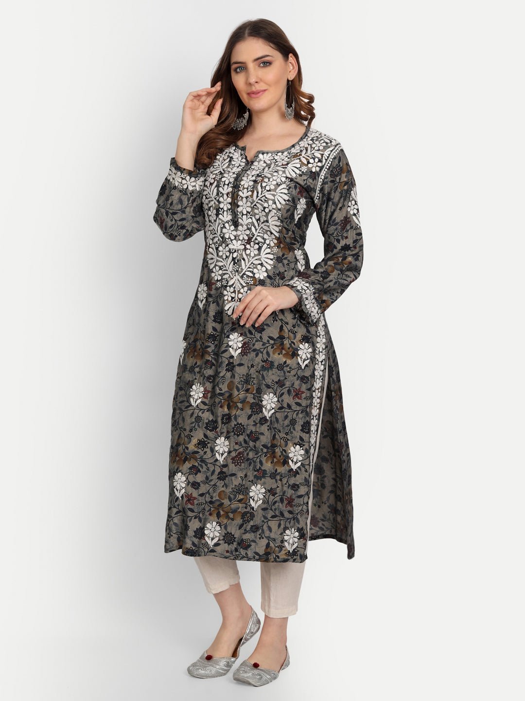 Lucknow Chikankari Hand Embroidered Kurta Muslin - Indiankala4u