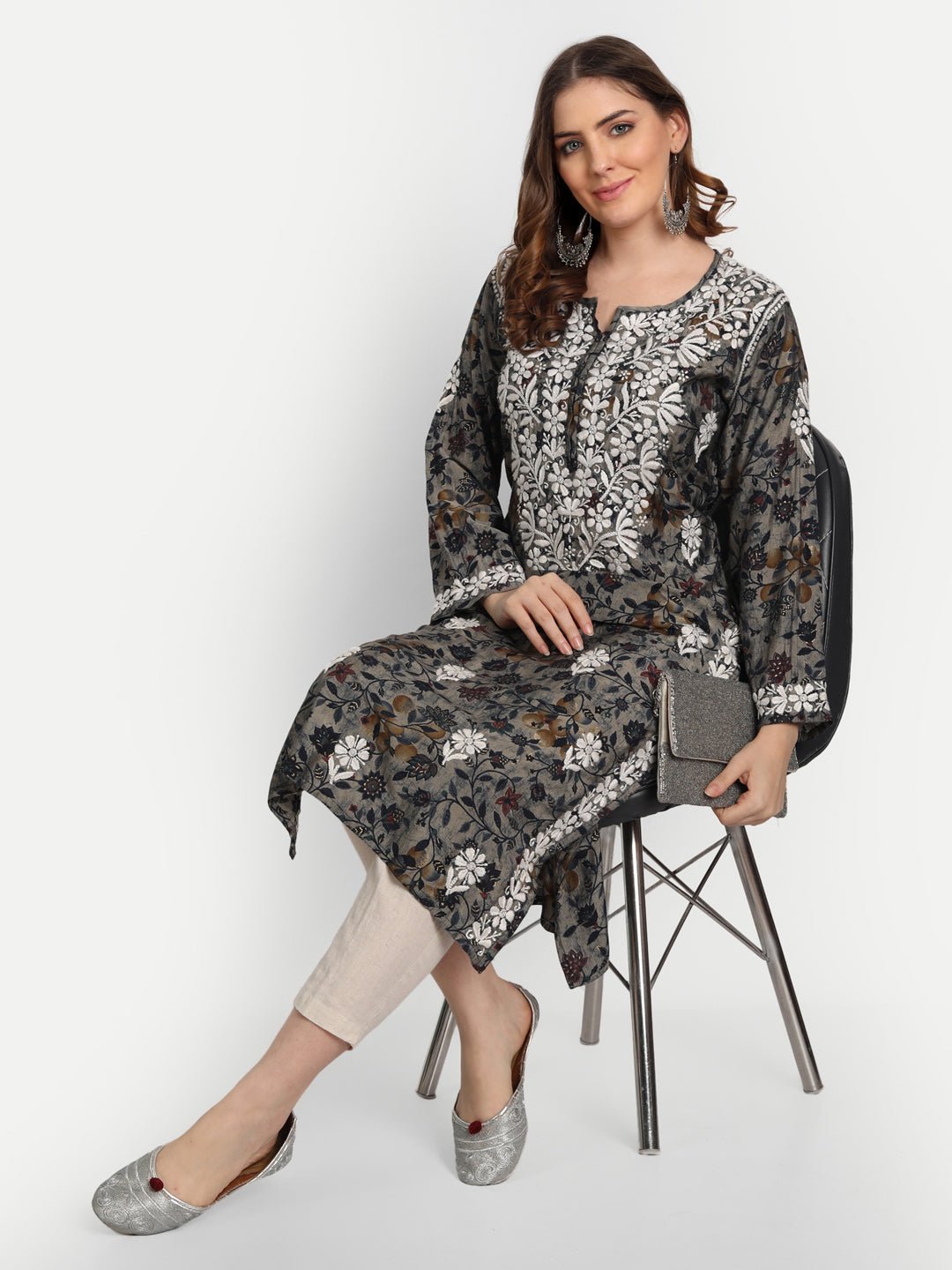 Lucknow Chikankari Hand Embroidered Kurta Muslin - Indiankala4u