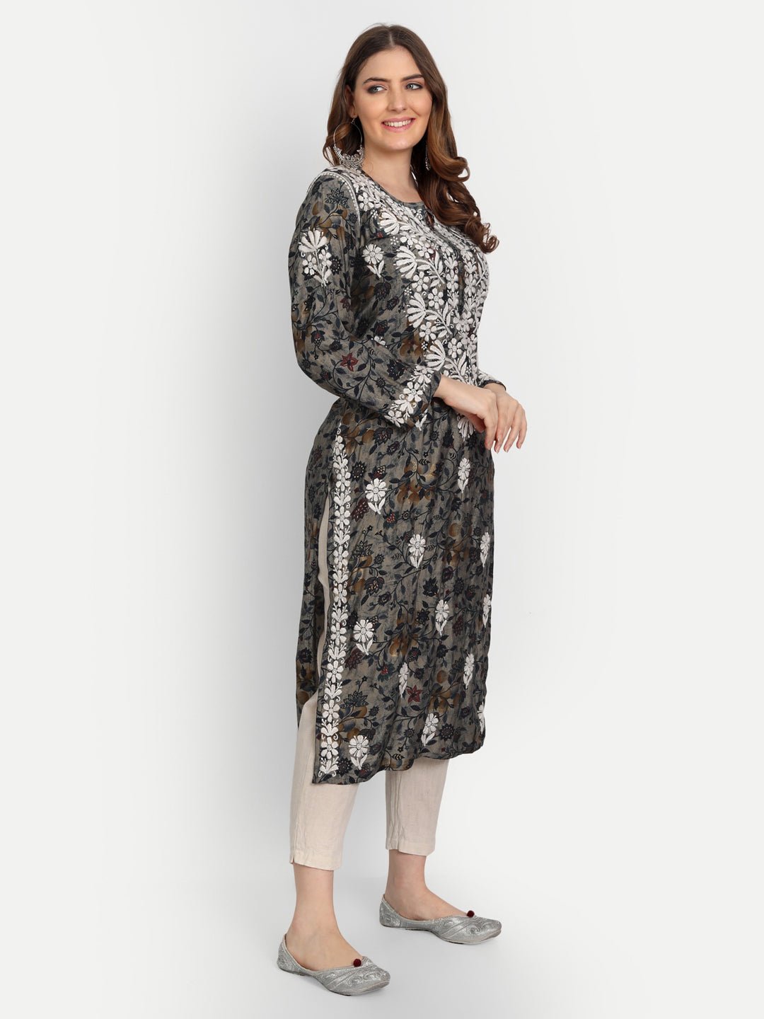 Lucknow Chikankari Hand Embroidered Kurta Muslin - Indiankala4u