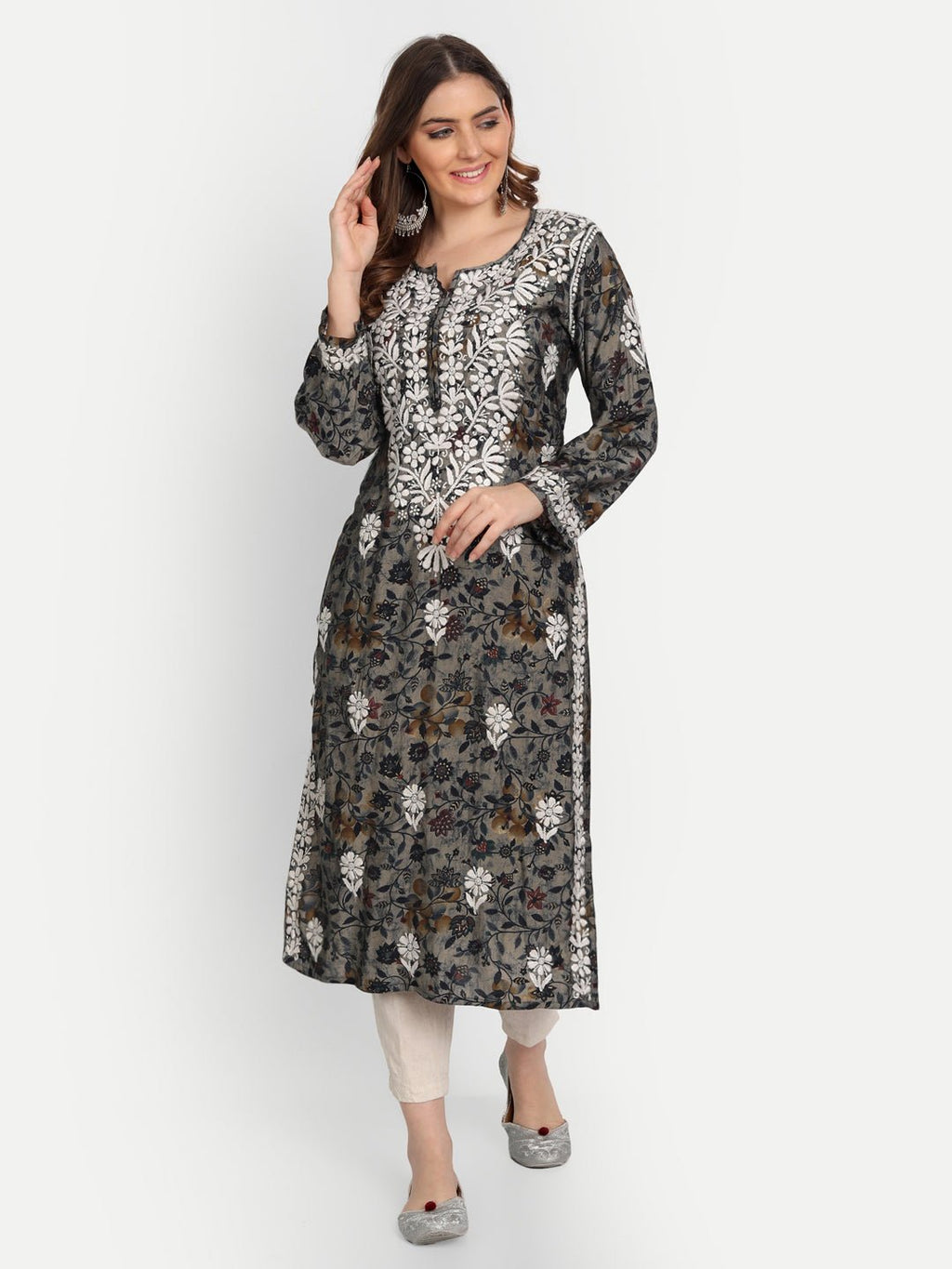 Lucknow Chikankari Hand Embroidered Kurta Muslin - Indiankala4u