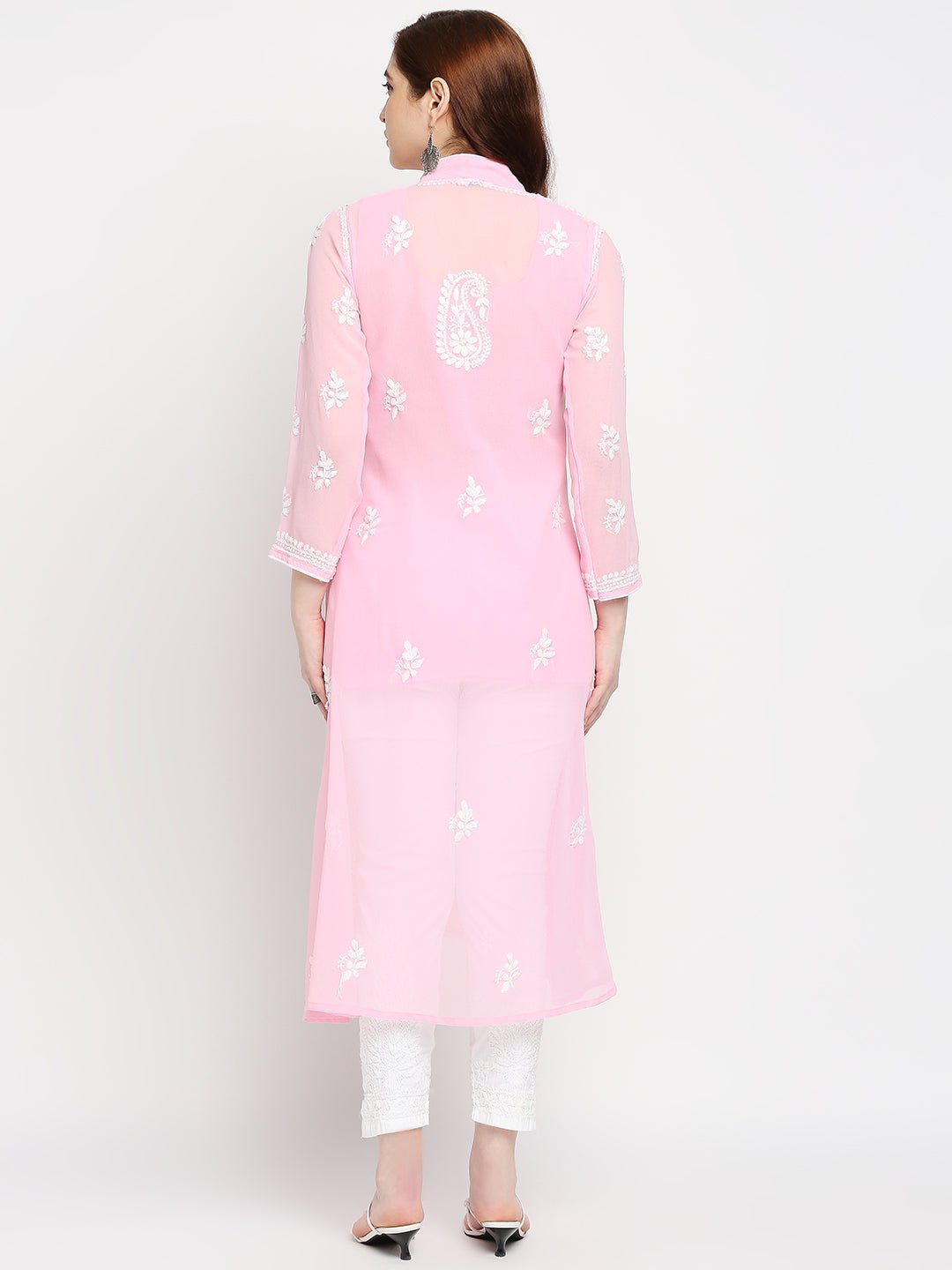 Lucknow Chikankari Hand Embroidered Kurta with Matching Inner, Georgette - Indiankala4u