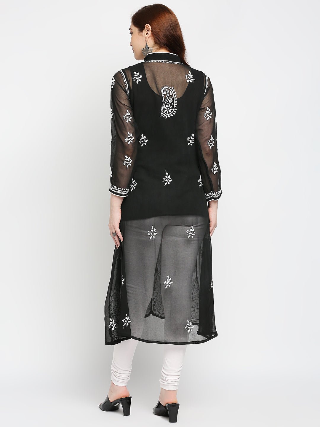 Lucknow Chikankari Hand Embroidered Kurta with Matching Inner, Georgette - Indiankala4u