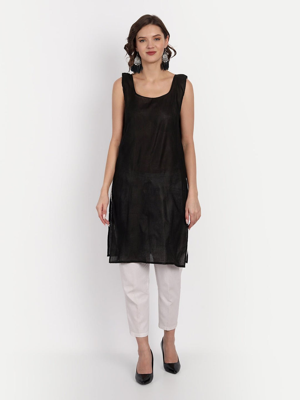 Lucknow Chikankari Hand Embroidered Kurta with Matching Inner, Georgette - Indiankala4u