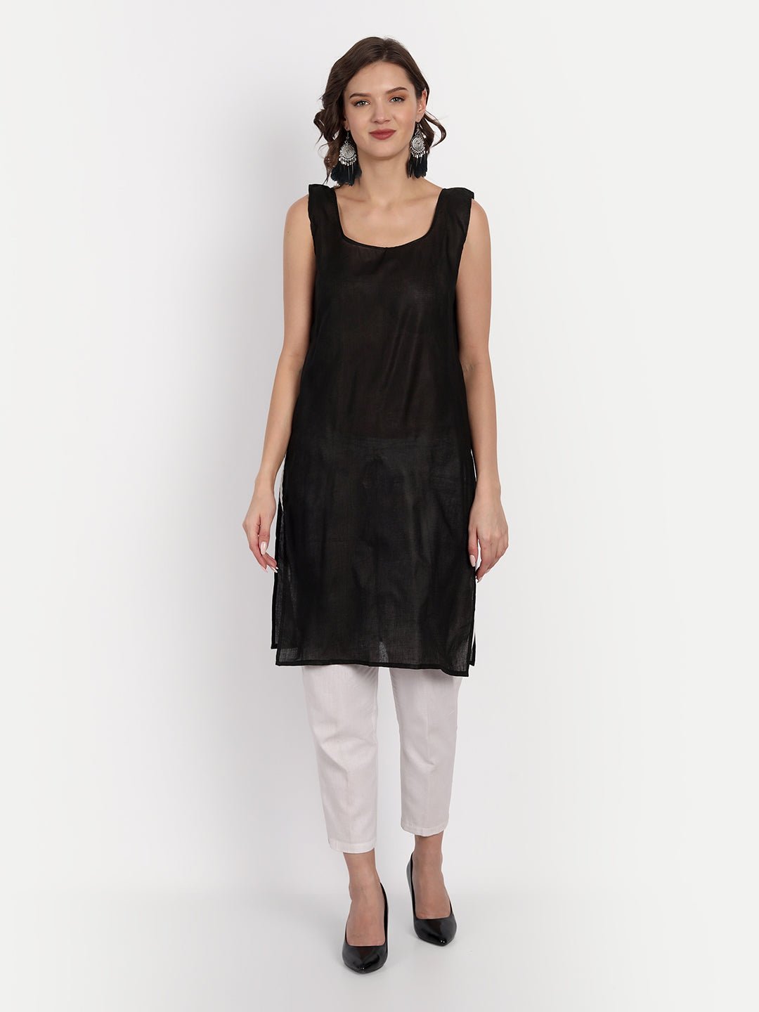 Lucknow Chikankari Hand Embroidered Kurta with Matching Inner, Georgette - Indiankala4u