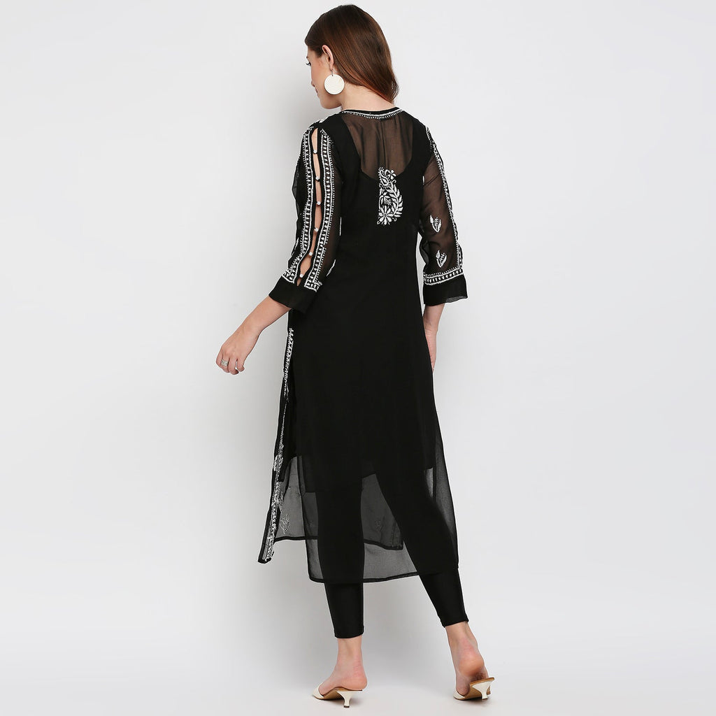 Lucknow Chikankari Hand Embroidered Kurta with matching slip - Indiankala4u