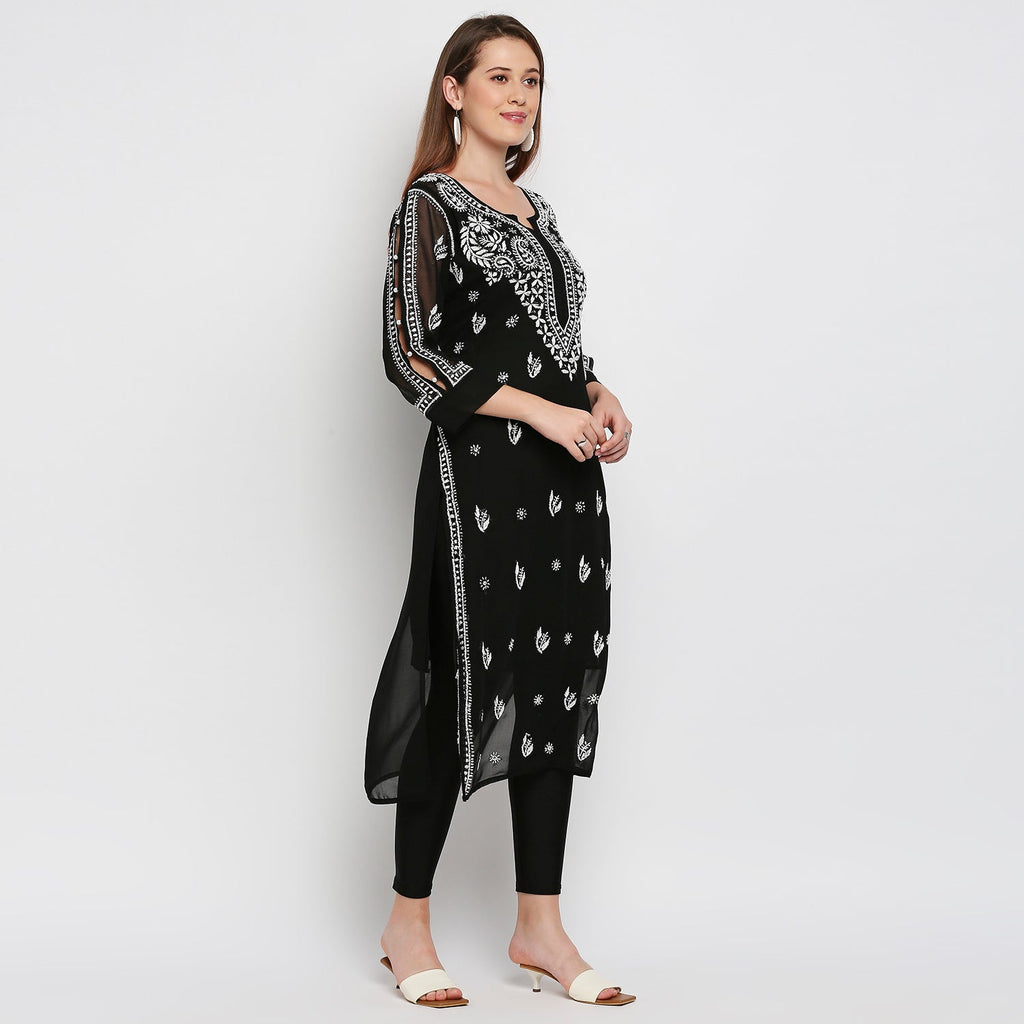 Lucknow Chikankari Hand Embroidered Kurta with matching slip - Indiankala4u