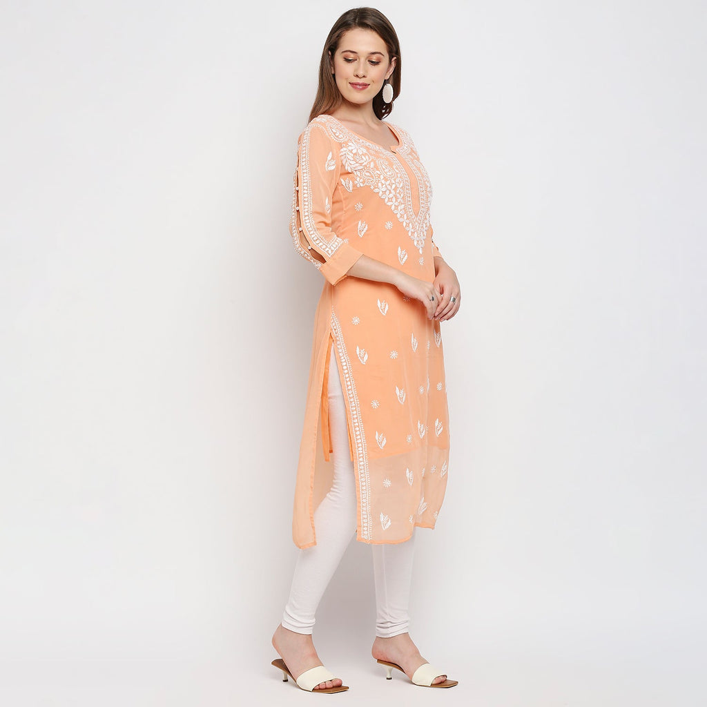 Lucknow Chikankari Hand Embroidered Kurta with matching slip - Indiankala4u