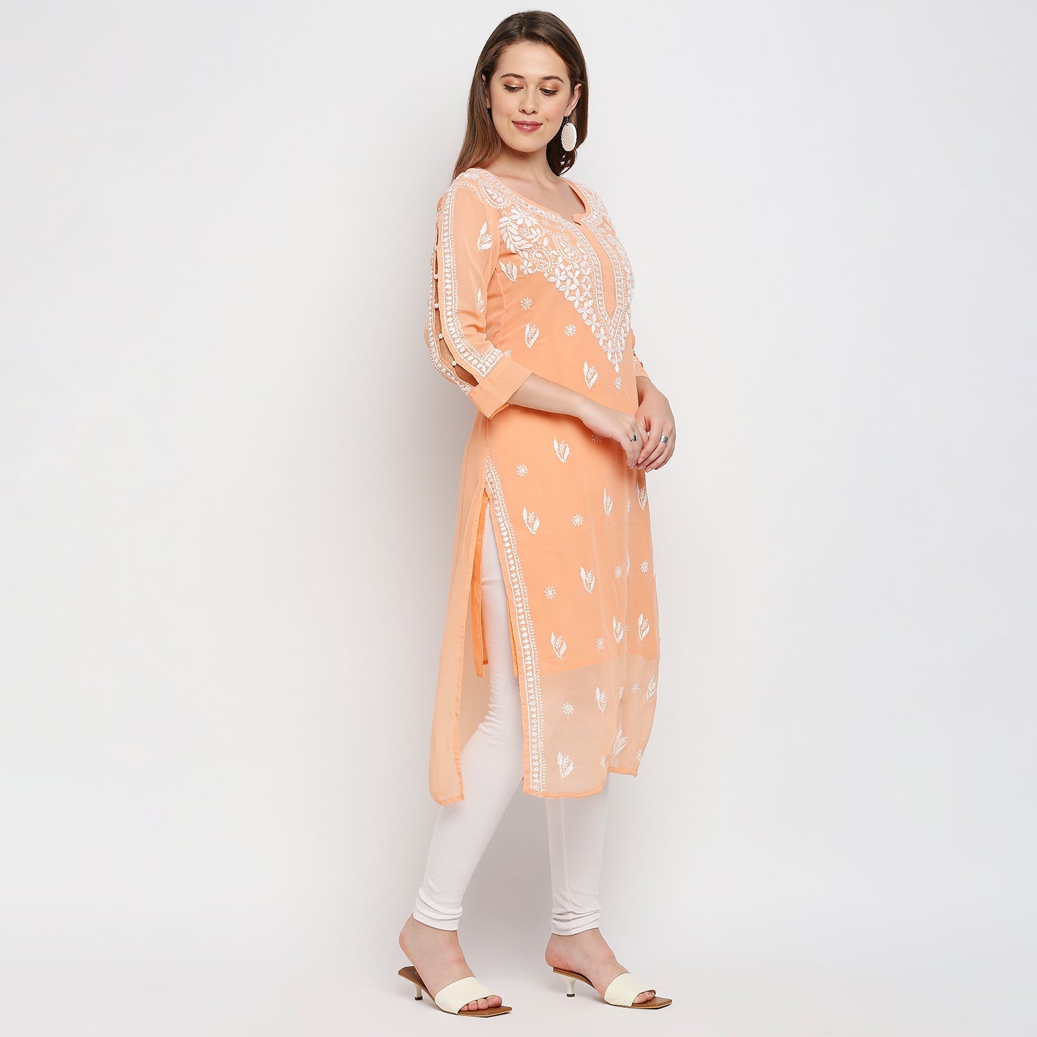 Lucknow Chikankari Hand Embroidered Kurta with matching slip - Indiankala4u