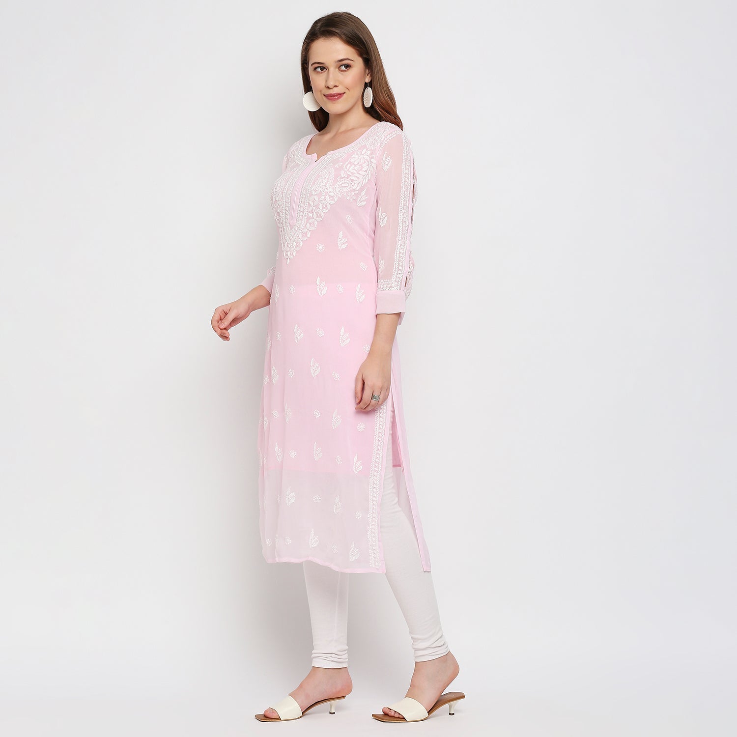 Lucknow Chikankari Hand Embroidered Kurta with matching slip - Indiankala4u