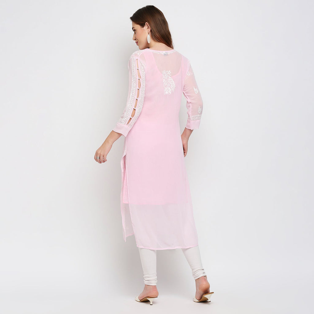 Lucknow Chikankari Hand Embroidered Kurta with matching slip - Indiankala4u